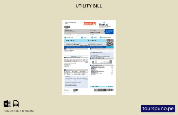 listo para imprimir Argentina MetroGAS S.A. factura de gas plantilla de word de 